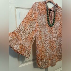 Forever 21 Orange Brown Patterned Blouse sz medium